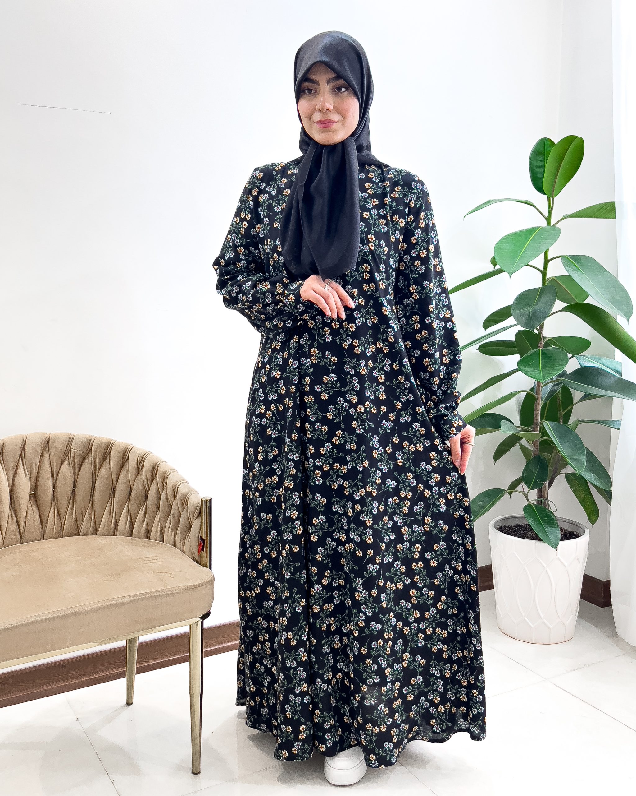 پیراهن نخی گل دار